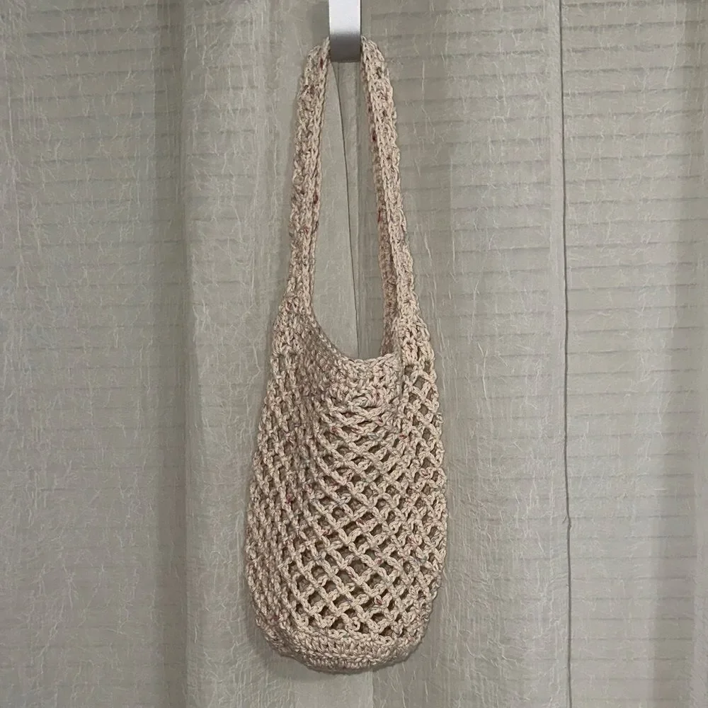Handmade Crochet Ivory Pastel Colored Confetti Small Fishnet Market Tote